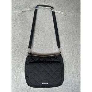 Vera Bradley Quilted Crossbody Bag Black Floral Lined Adjustable Strap